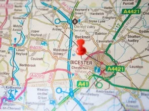 Map showing Bicester.