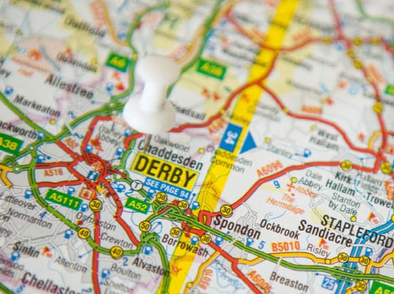 Map showing Derby.