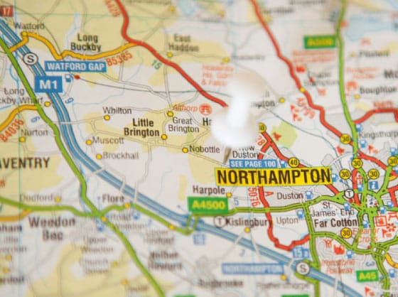 Map showing West Haddon.