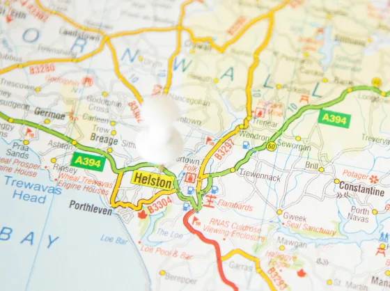 Map showing Truro, Cornwall.