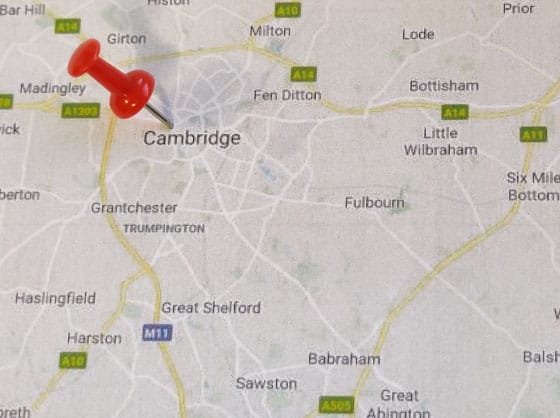 Map showing Cambridge.